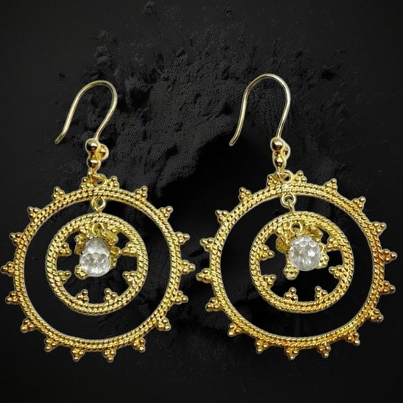 Jewelry - Dangle Crystal drop 18K Gold over SILVER Earrings